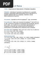 Relazione di Fisica: Il Pendolo Semplice