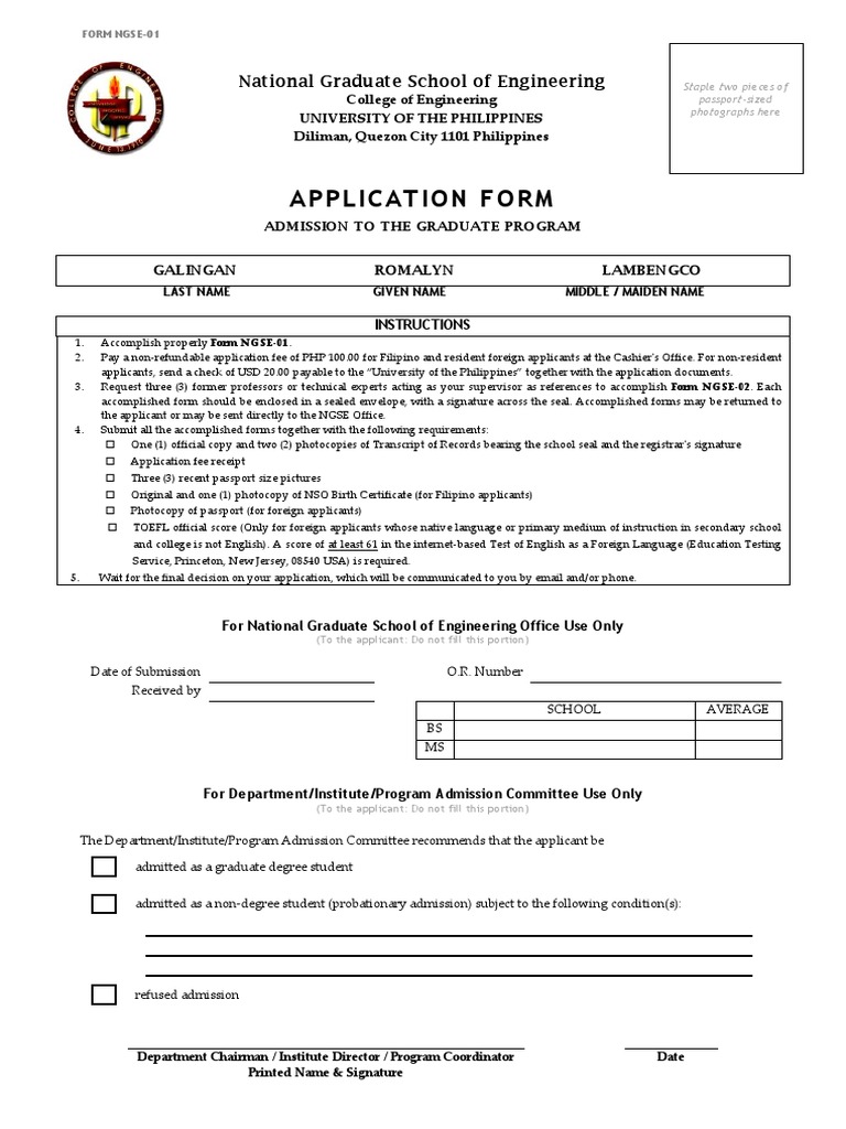 Application Form NGSE | PDF | Graduate School | Postgraduate Education