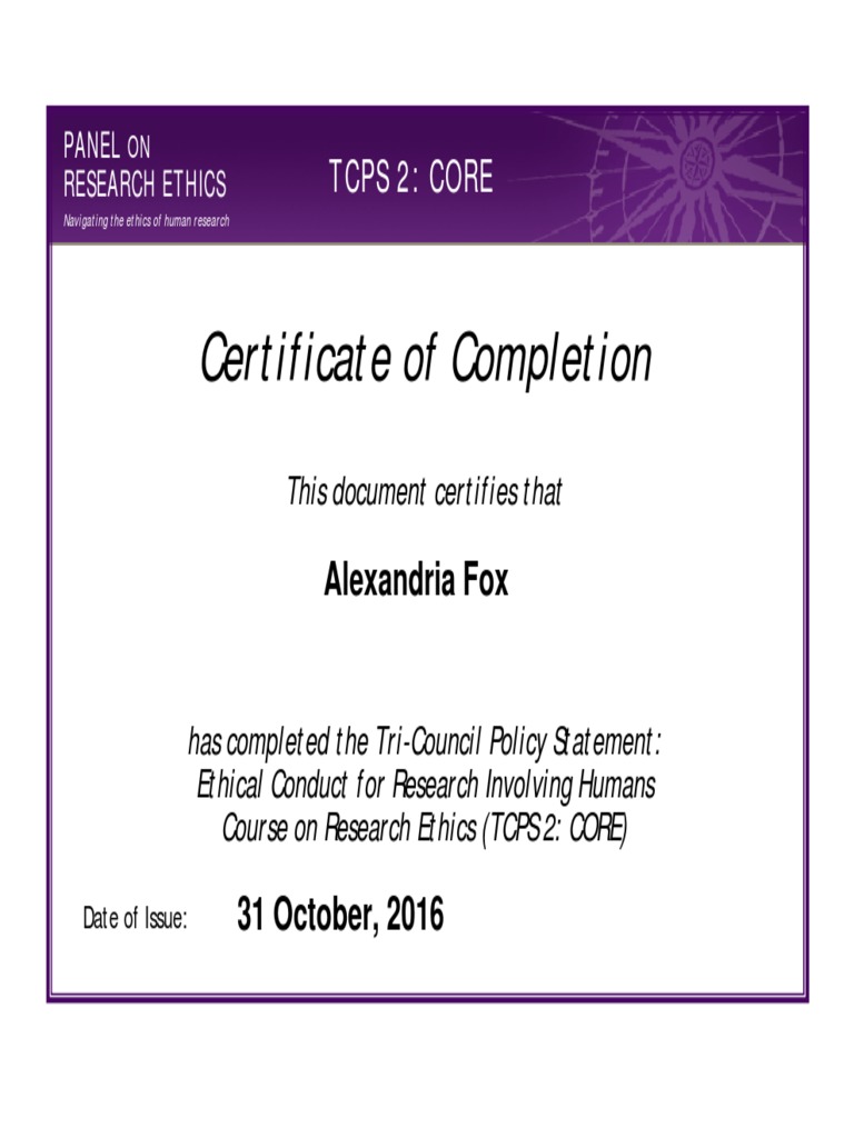 Certificate of Completion: Tcps 2: Core | PDF