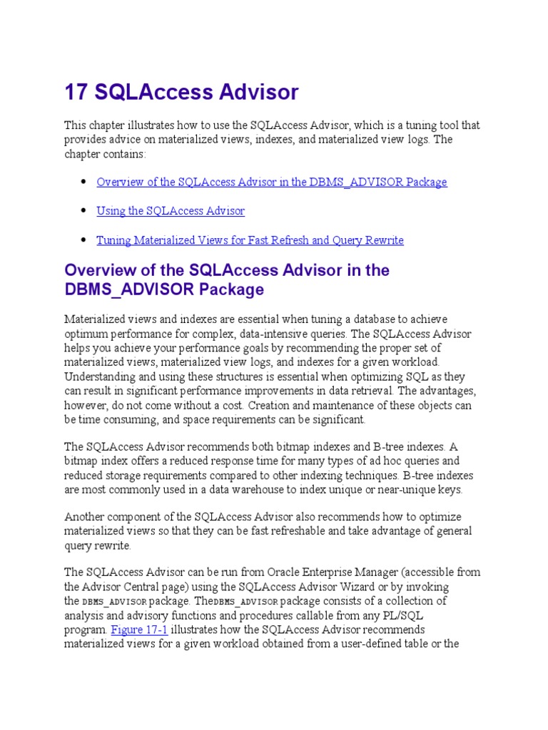 SQLAccess Advisor for Database Tuning | PDF | Database Index | Pl/Sql