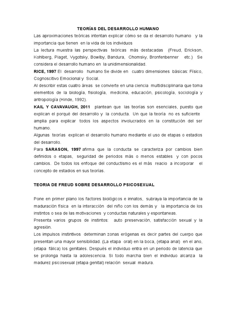 Resumen de Teorías del Desarrollo Humano | PDF | Teoría de apego ...