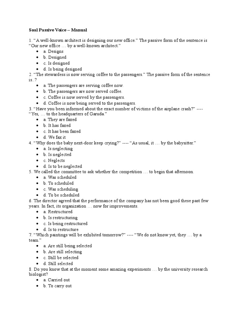 Soal Passive Voice Grammar Style Fiction