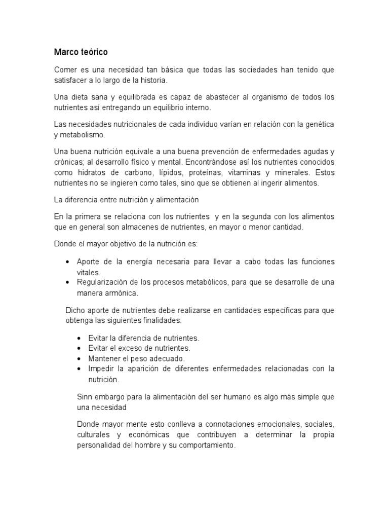 Marco teórico Nutrición Nutrientes