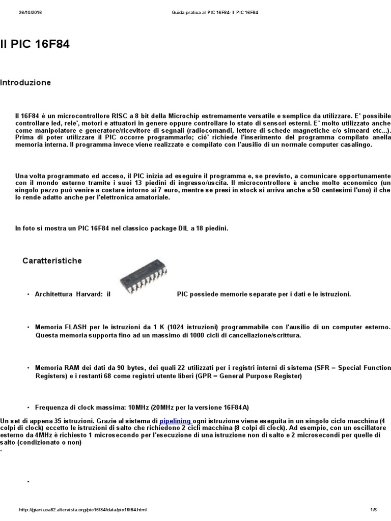 Guida Pratica Al PIC 16F84 - Il PIC 16F84 | PDF