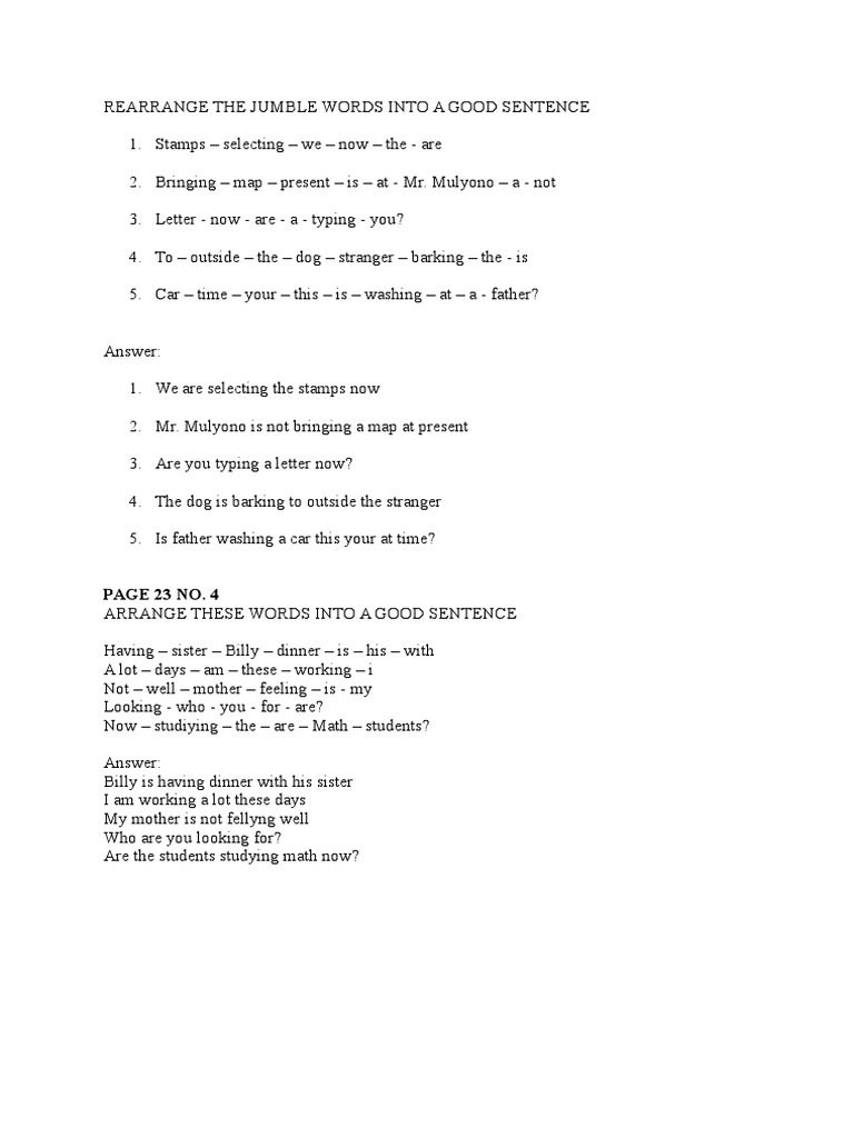 Arrange The Words Into Good Sentences Hal