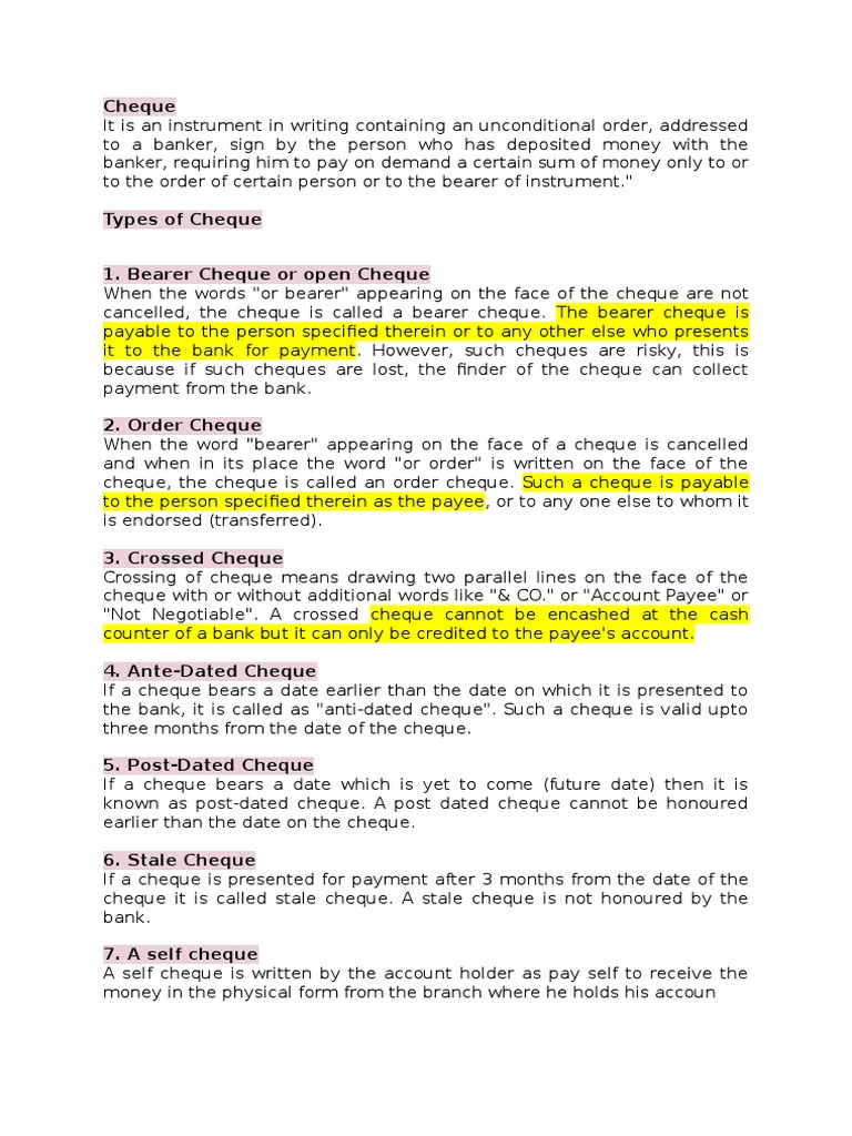 WHAT IS A CHEQUE TYPES FEATURES CHEQUEBOOK ADVANTAGES intelligence overview