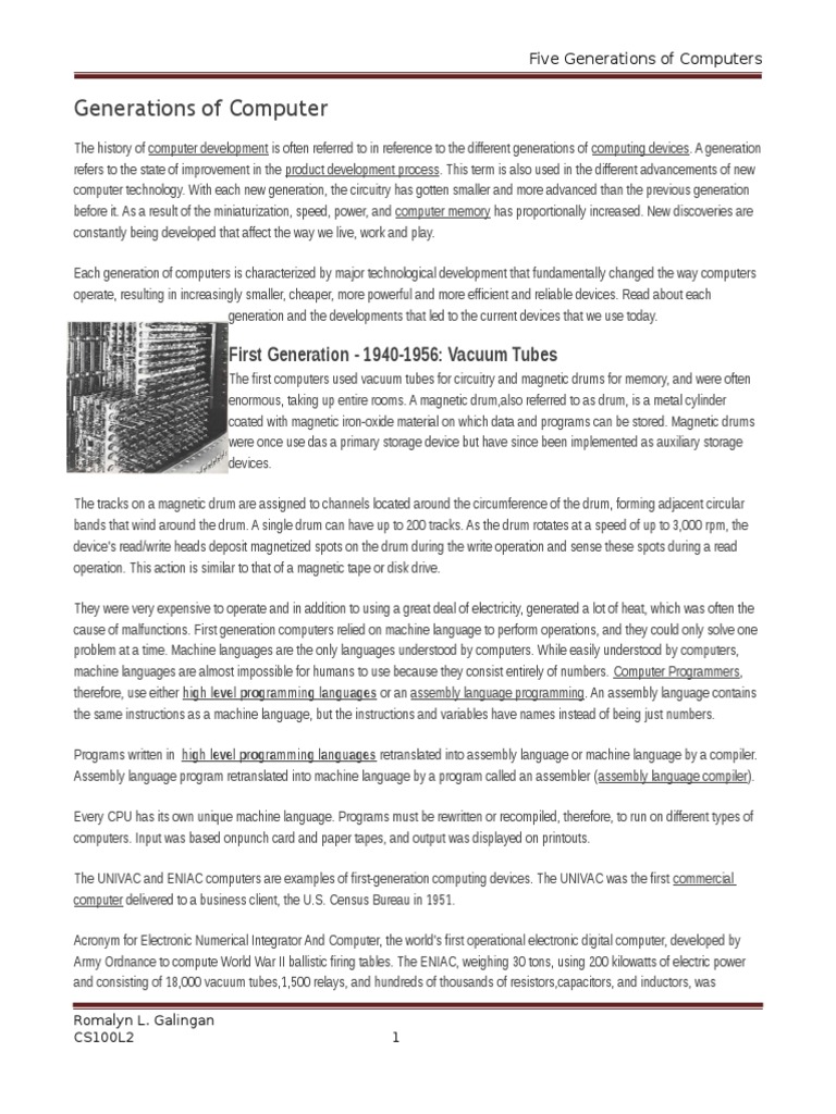 First Generation Computers: 1940-1956 | PDF | Central Processing Unit ...