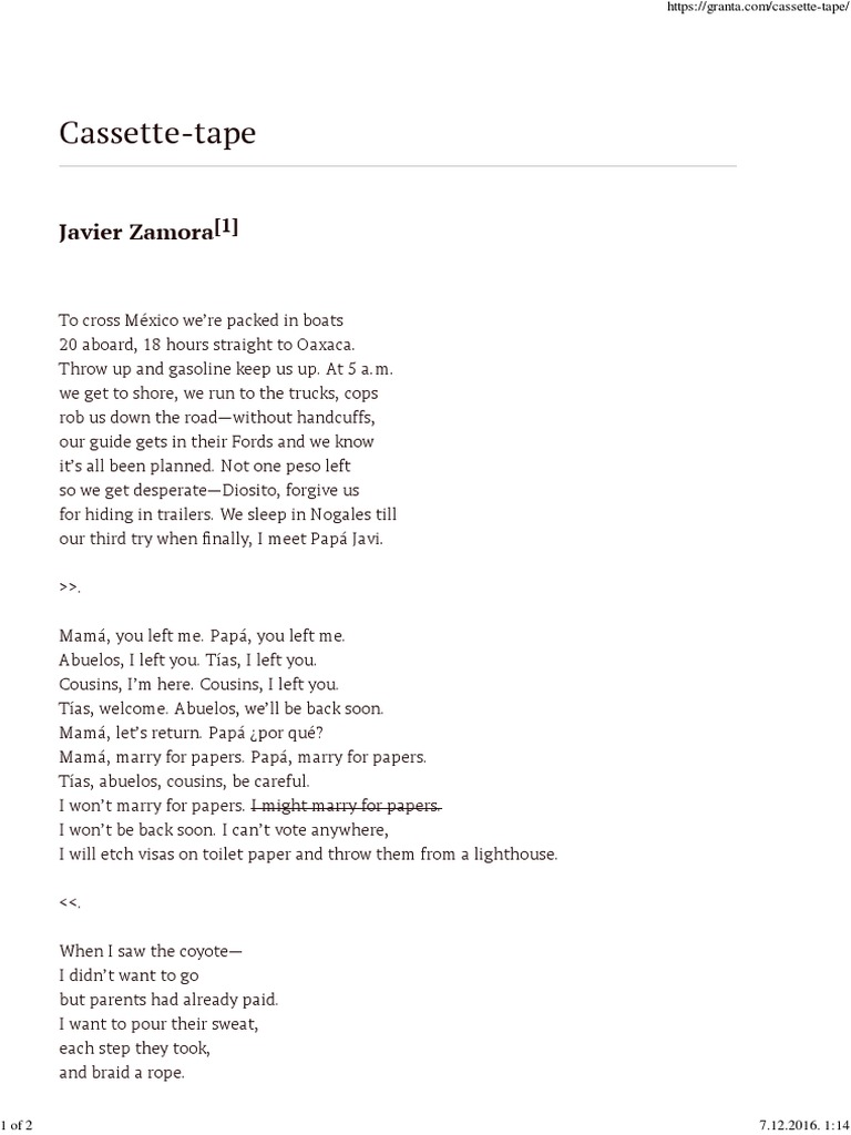 CassetteTape Javier Zamora PDF