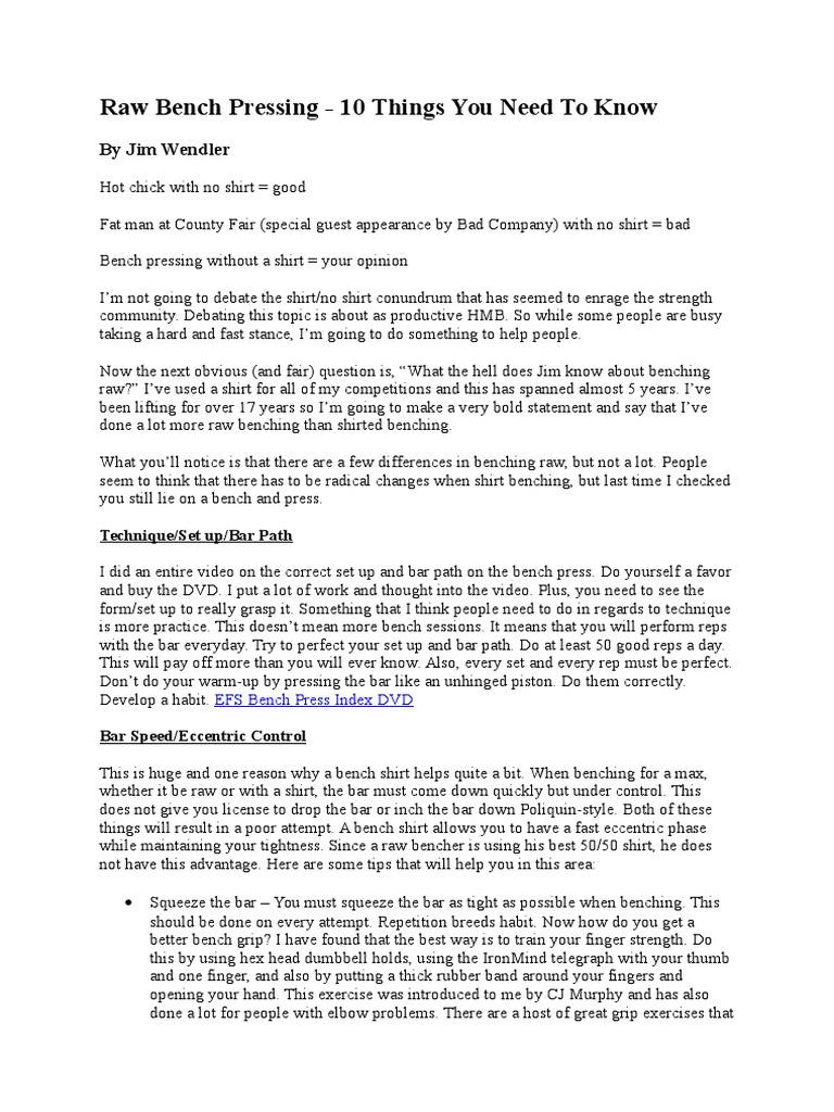 Raw Bench Pressing 10 Things You Need To Know by Jim Wendler PDF