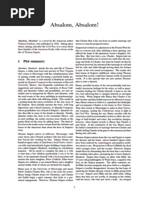 Absalom Absalom Gothic Novels Slavery