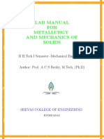 Lab Manual FOR Metallurgy and Mechanics of Solids: II B.Tech I Semester - Mechanical Engineering