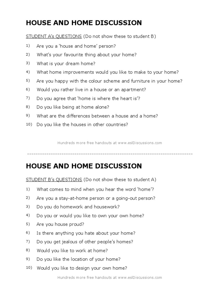 House and Home Conversation Guide | PDF | Language Arts & Discipline