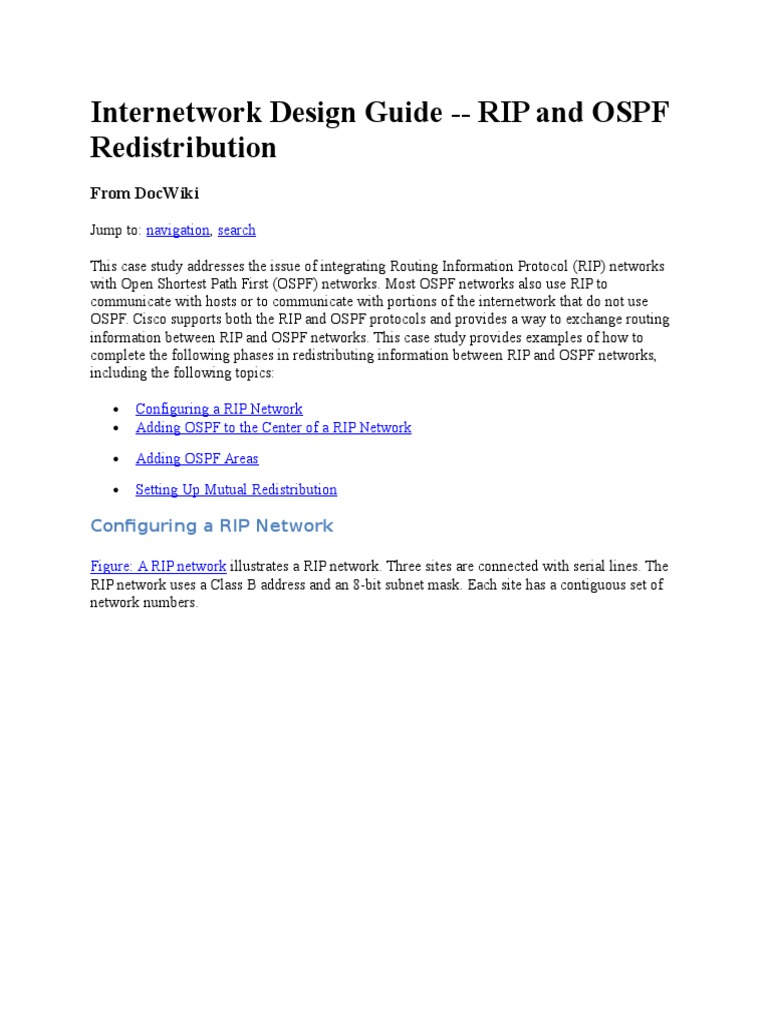 RIP and OSPF Redistribution Guide | PDF | Router (Computing) | Computer ...
