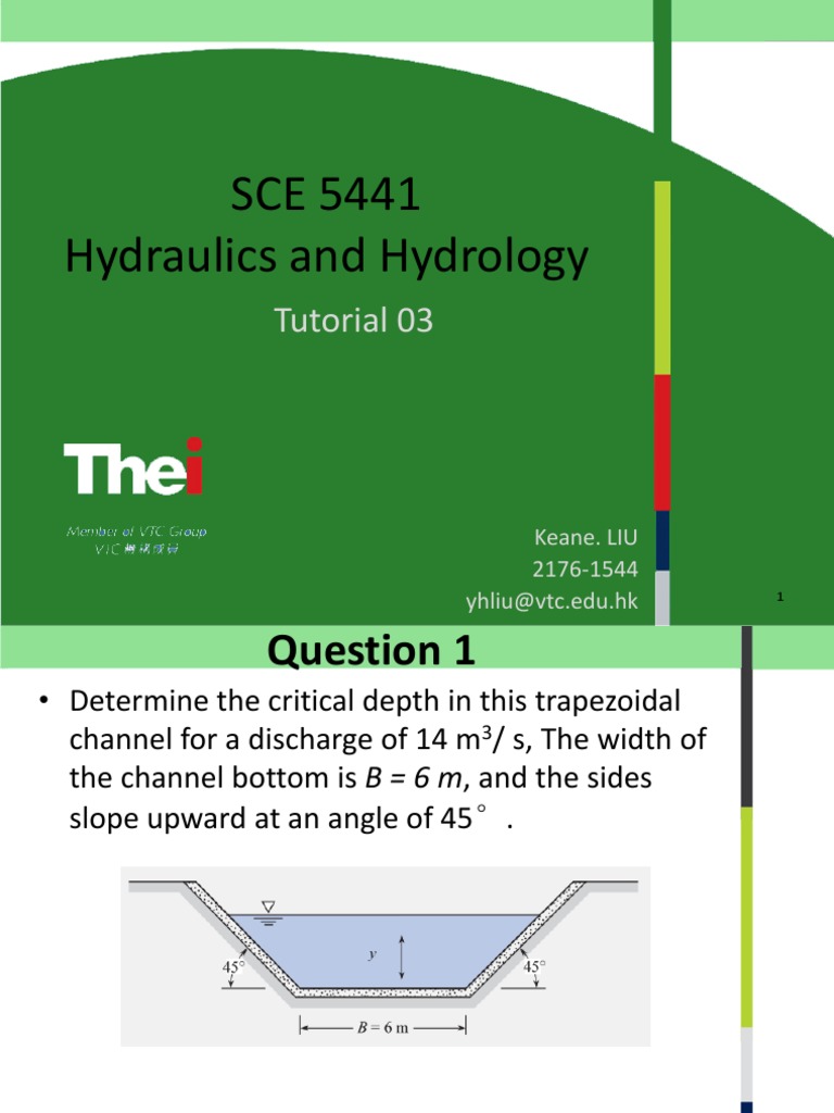 SCE 5441 Hydraulics and Hydrology Tutorial 03 PDF
