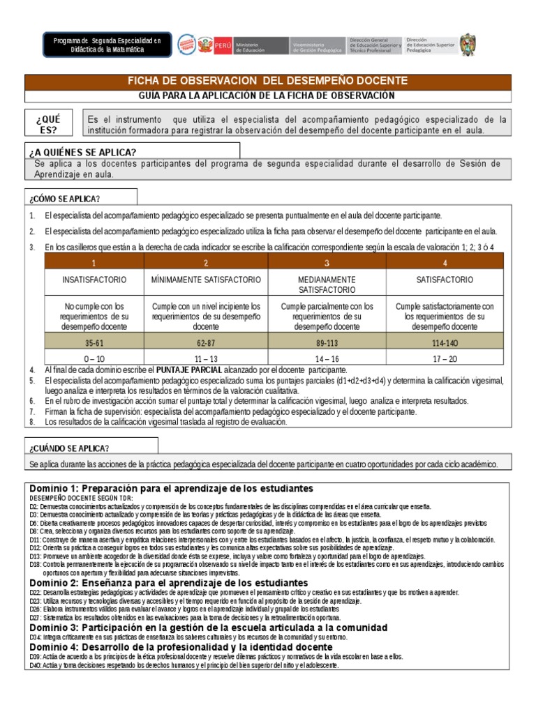 Ficha de Observación del Desempeño Docente | PDF | Evaluación | Aprendizaje