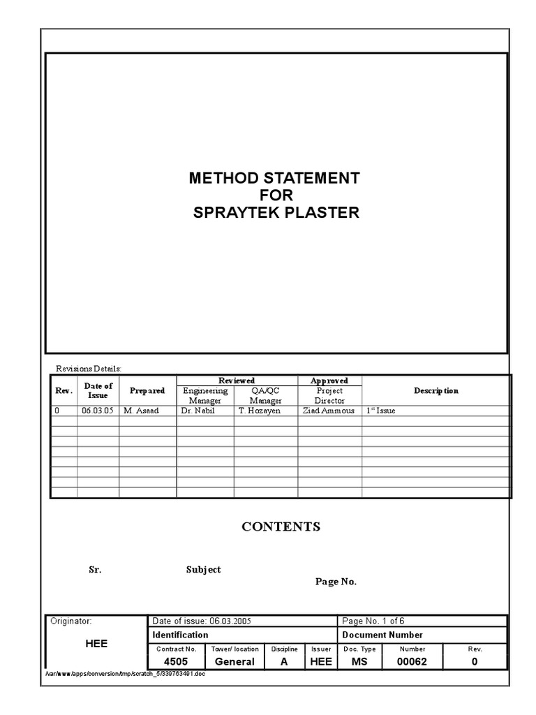 Method Statement for Spraytek Plaster | PDF | Specification (Technical ...
