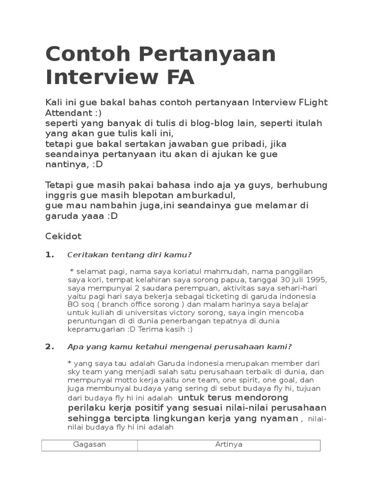 Contoh Pertanyaan Interview Fa Pdf