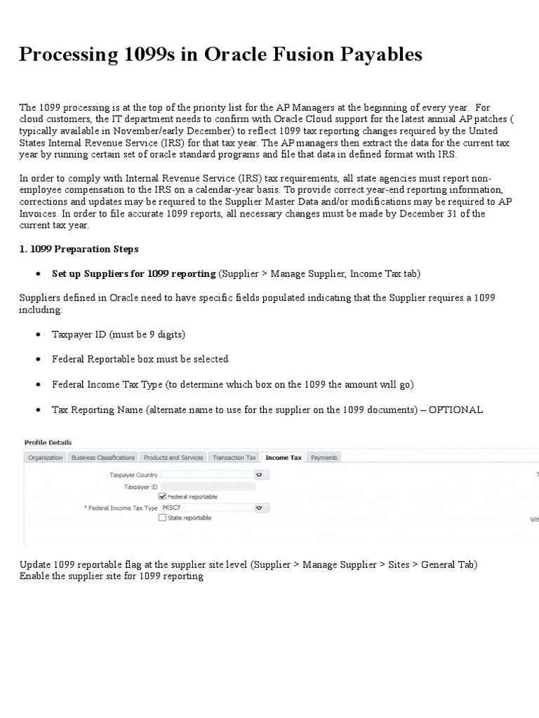 1099 Processing in Oracle Payables | PDF | Income Tax In The United ...