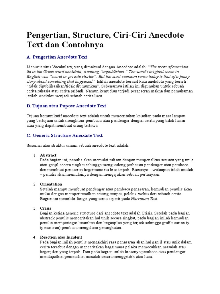 Contoh Anecdote Text Dalam Bahasa Inggris Barisan Contoh