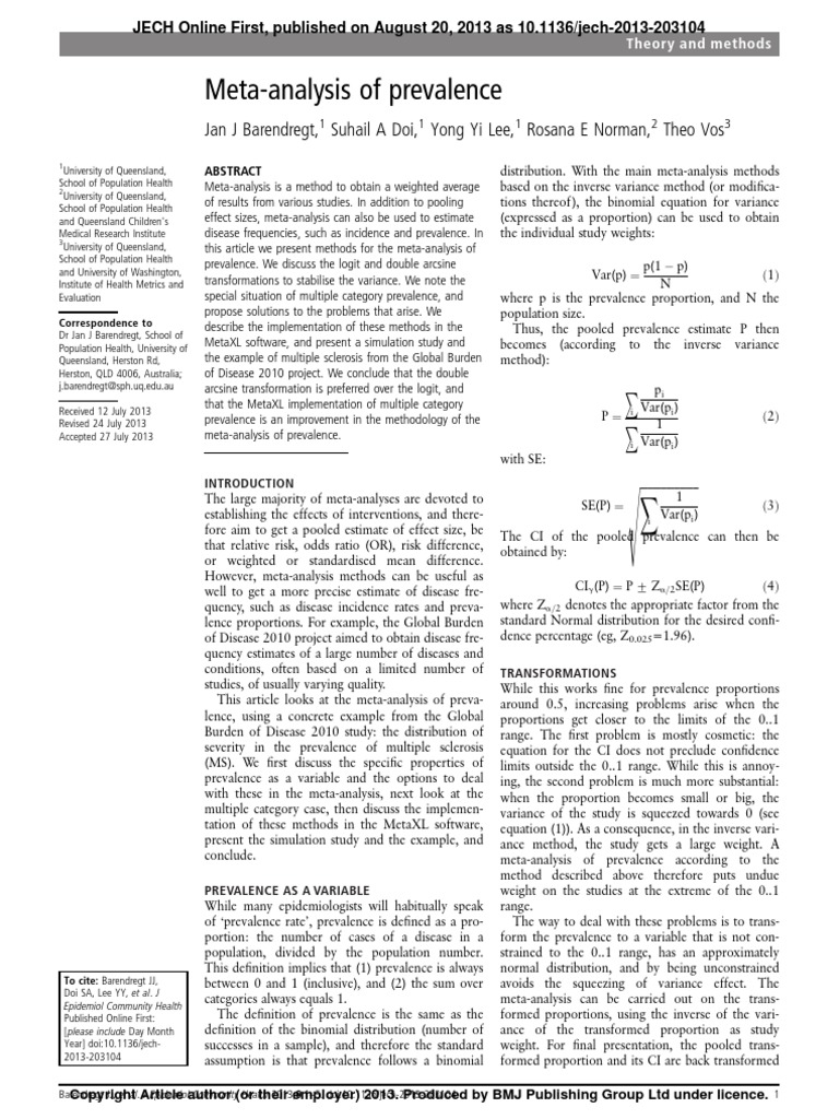 MetaAnalysis of Prevalence PDF Meta Analysis Bias Of An Estimator