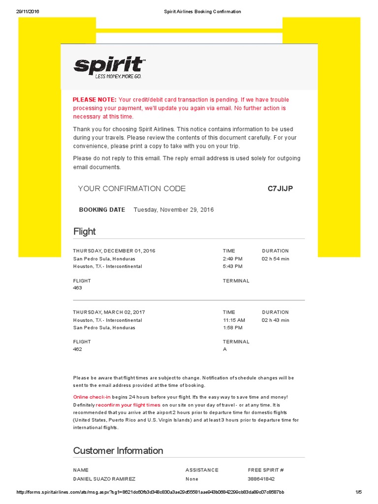 Spirit Airlines Booking Confirmation | PDF | Transportation Security ...