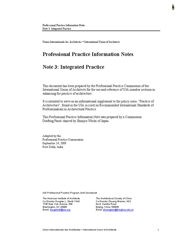 Professional Practice Information Notes Note 3: Integrated Practice ...
