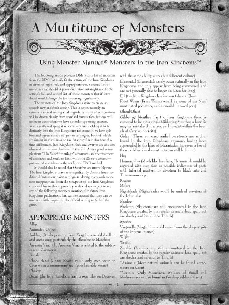 Iron Kingdoms Monsternomicon and Monster Manuals PDF PDF