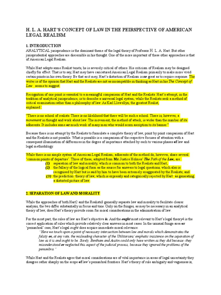 h. l. a. Hart’s Concept of Law in the Peirspective of American Legal Realism Jurisprudence