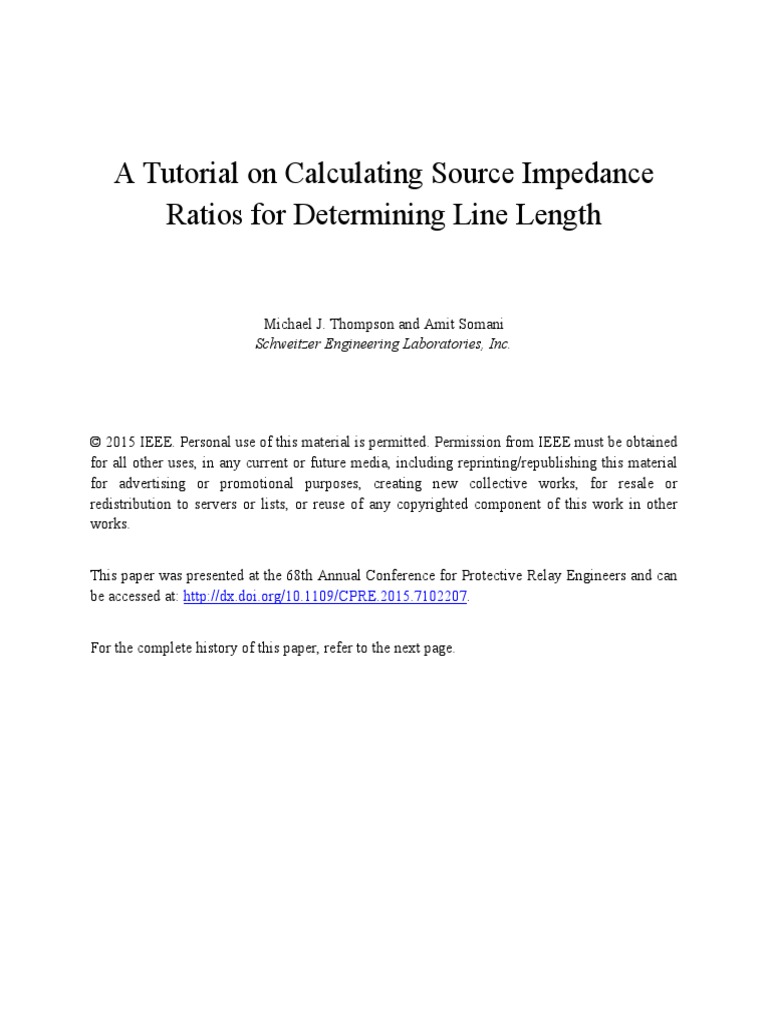 Tutorial On Calculating Source Impedance Ratios For Determining Line ...