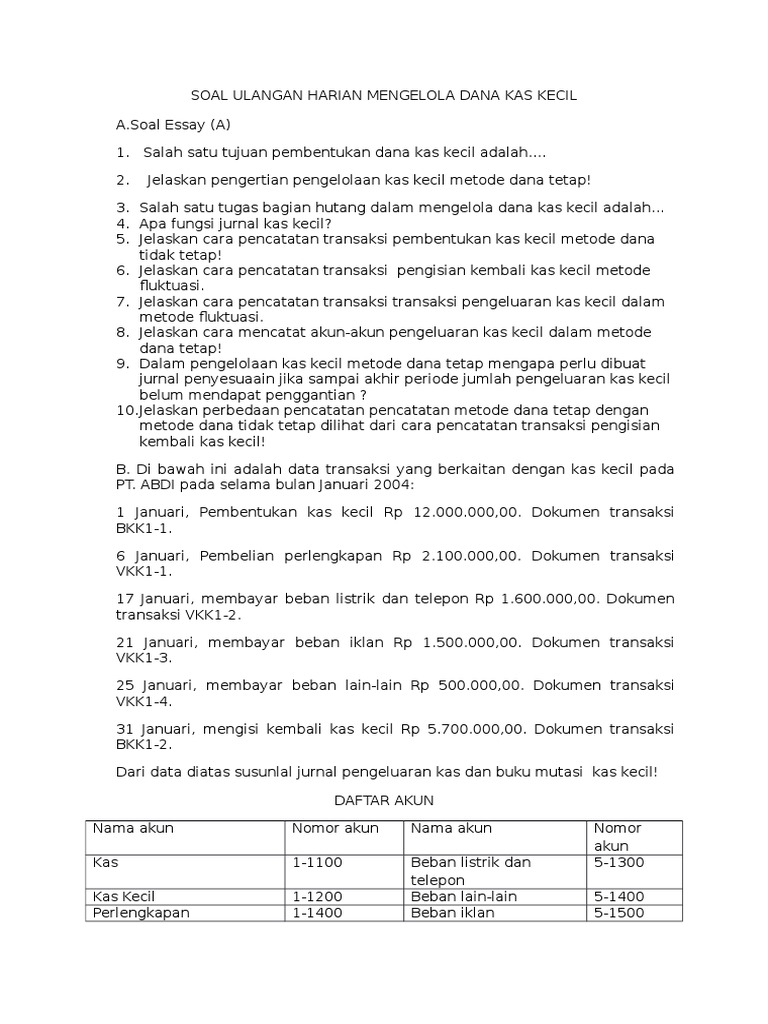 Contoh Soal Pilihan Ganda Dana Kas Kecil Beserta