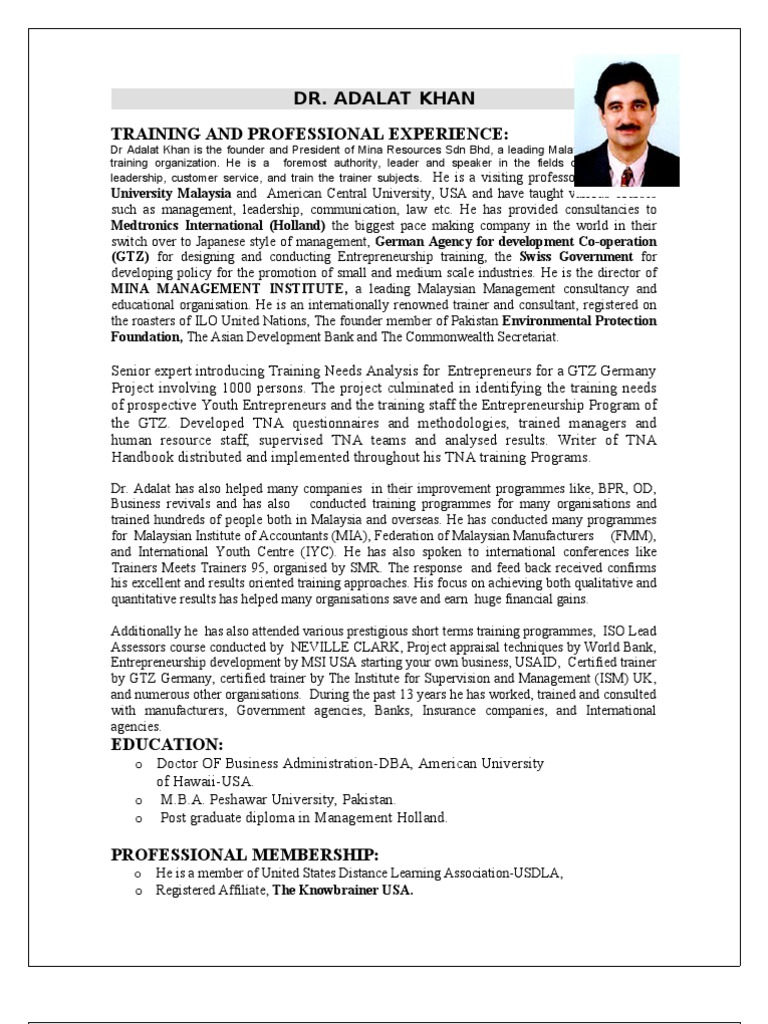 CV of Adalat Training - Brief | PDF | Master Of Business Administration ...