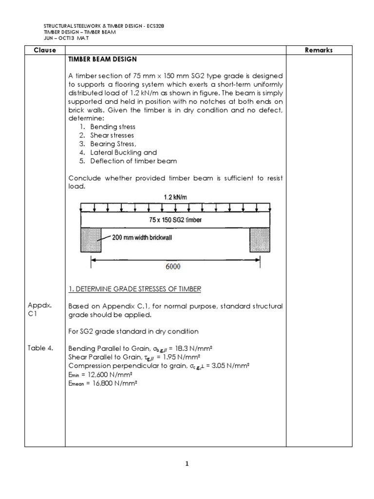 Timber Beam Design and Calculations | PDF | Beam (Structure) | Lumber