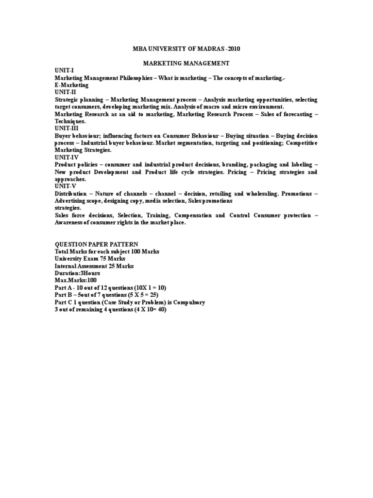 MBA Marketing Management Exam Guide | PDF | Competitive Advantage ...