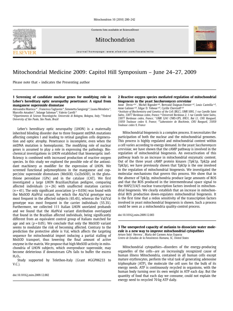 Mitochondrial Medicine Symposium 2009 | PDF | Mitochondrion | Adenosine ...