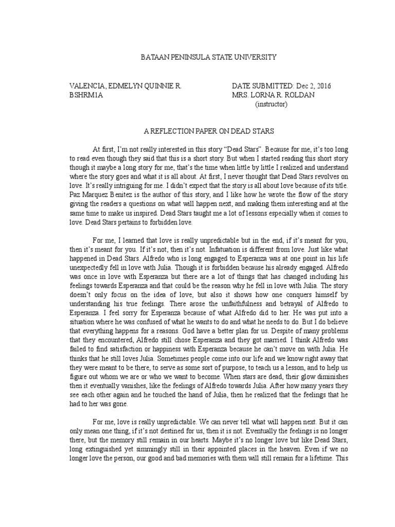 A Reflection Paper on Dead Stars