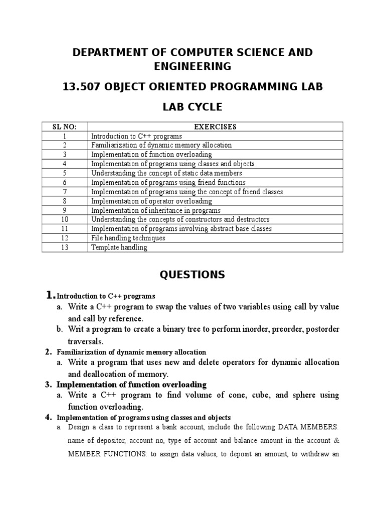 C++ Object-Oriented Programming Lab Guide | PDF