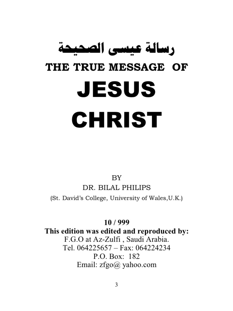 The True Message Of The Jesus Christ Pdf By Bilal Philips