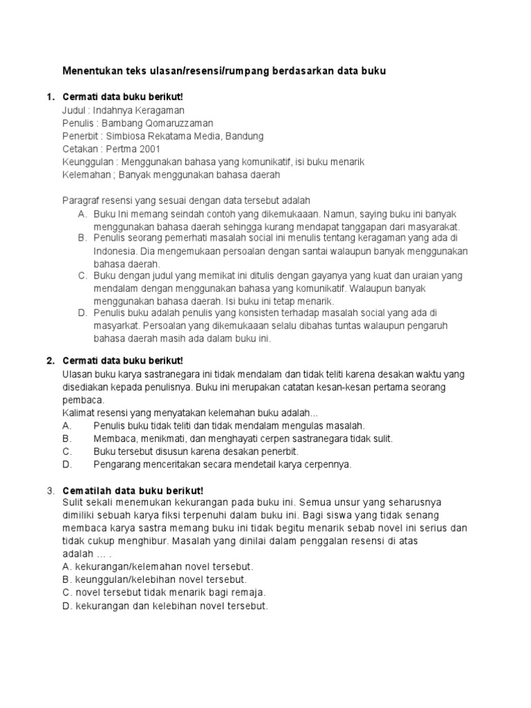 Soal menentukan teks ulasan