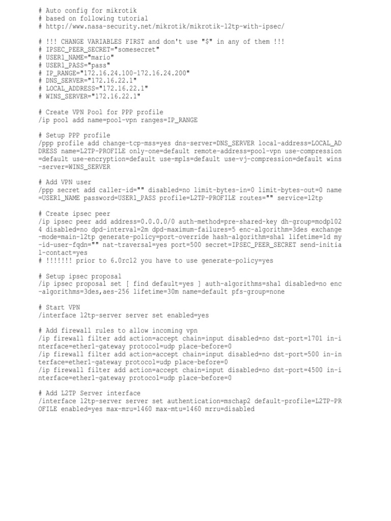 Mikrotik L2TP/IPsec VPN Setup Guide | PDF | Computers