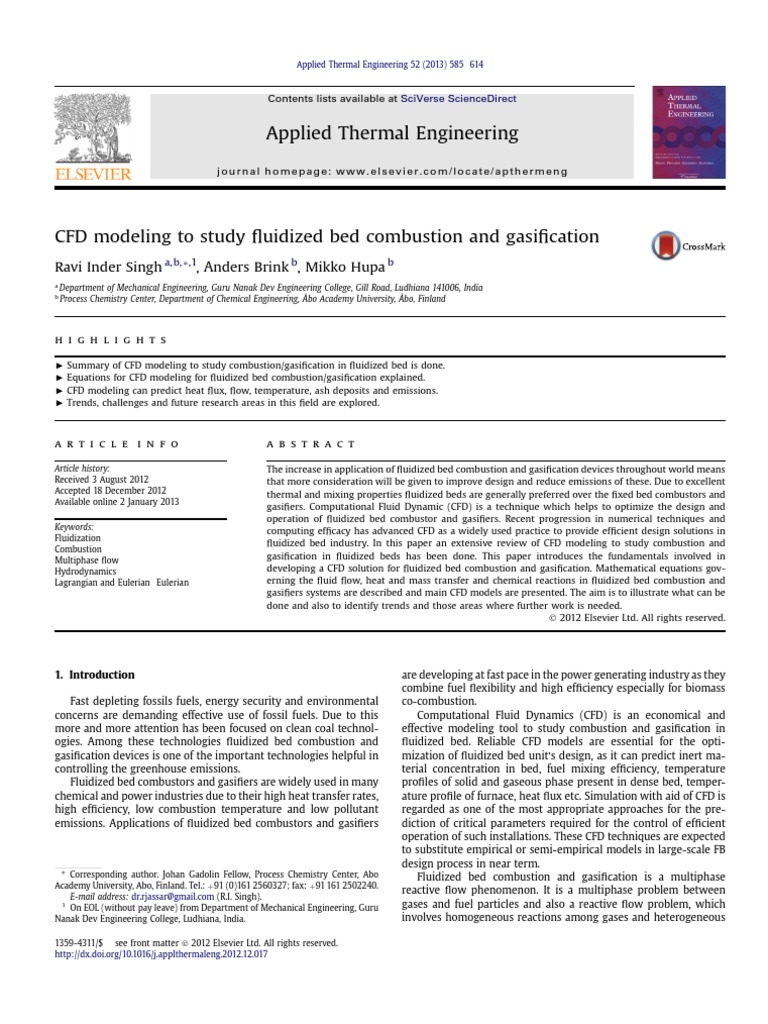CFD Modeling of Fluidized Bed Combustion | PDF | Turbulence | Combustion