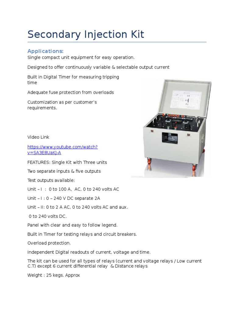 Secondary Injection Test Kit Overview | PDF | Relay | Components