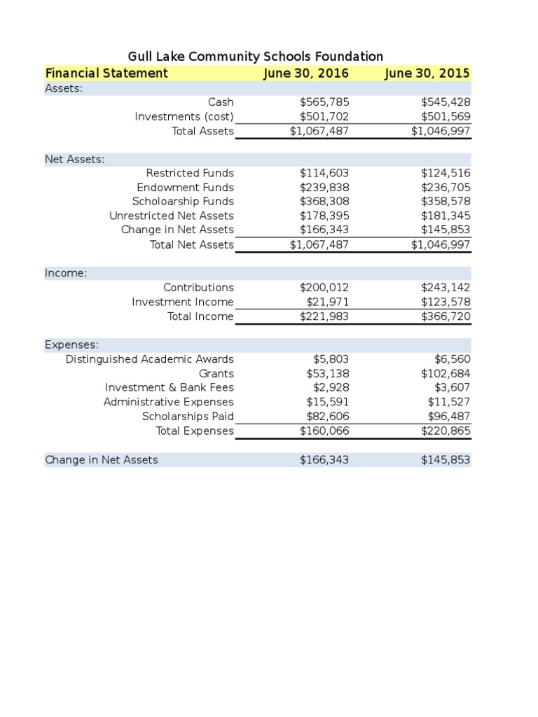 Gull Lake Schools Foundation Financials 2016 | PDF | Expense | Investing