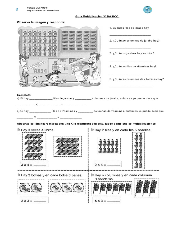 Observa la imagen y responde Guía Multiplicación 3º BÁSICO