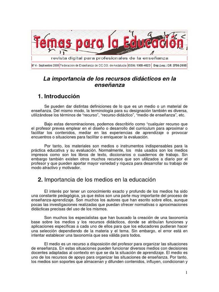 Importancia de Los Recursos Didacticos | PDF | Aprendizaje | Maestros