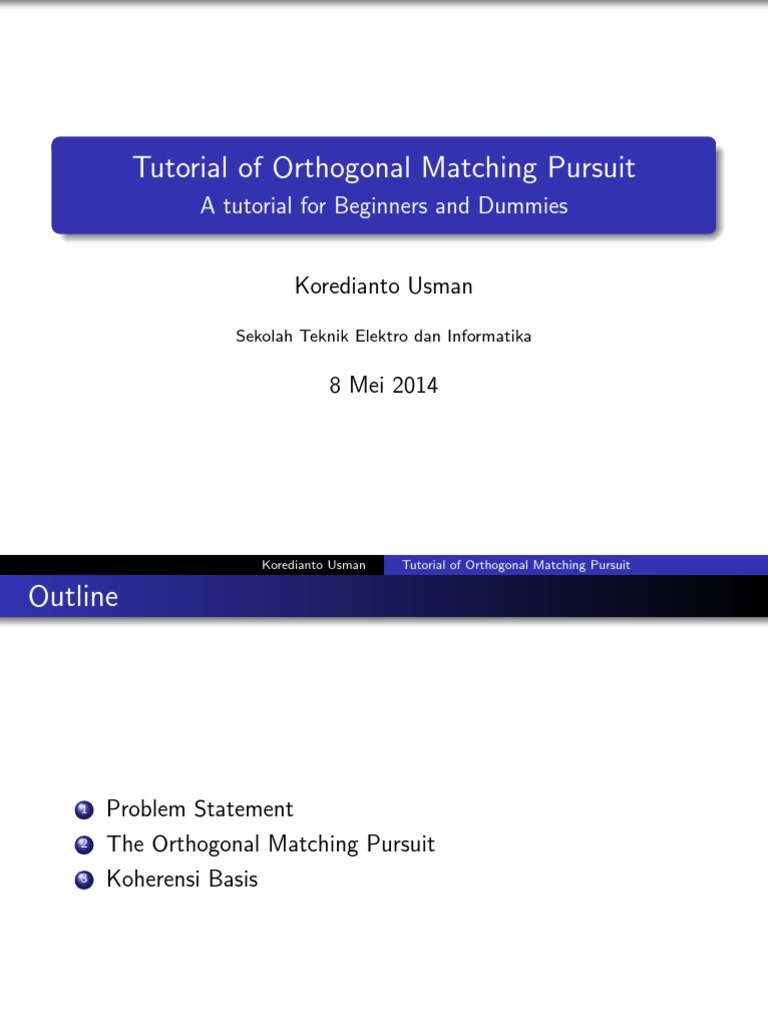 Tutorial Orthogonal Matching Pursuit Mod2 | PDF | Algorithms And Data ...