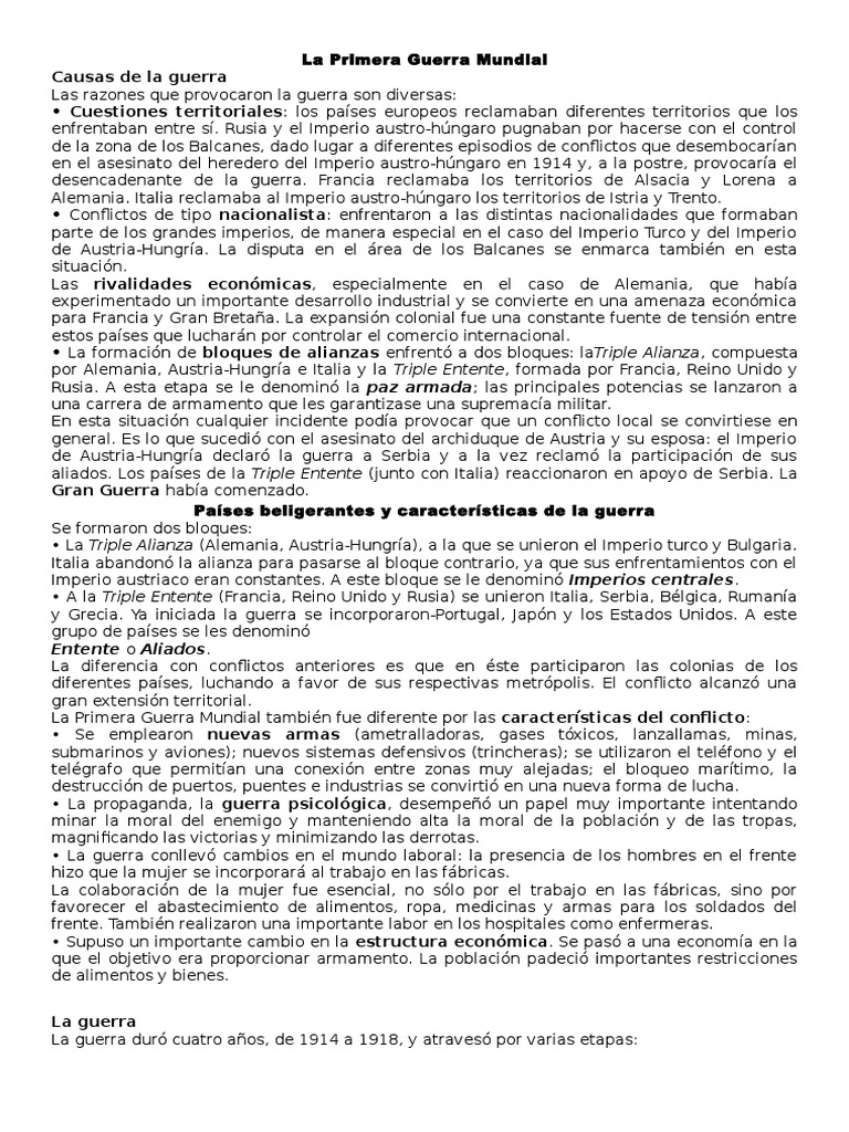 Causas y Consecuencias de la Primera Guerra Mundial | PDF | Aliados de ...