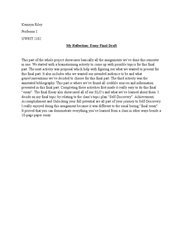Reflection on Self-Discovery Essay | PDF | Career & Growth