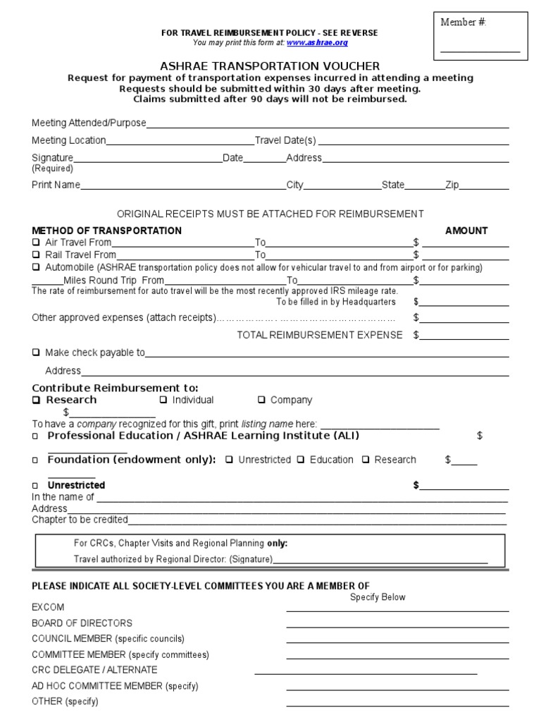 ASHRAE Transportation Voucher Form | PDF | Fare | Train