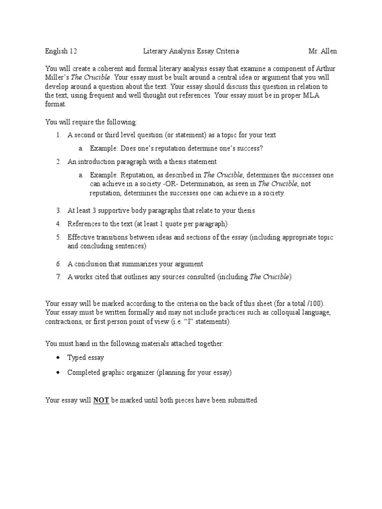 The Crucible Character Analysis Essay