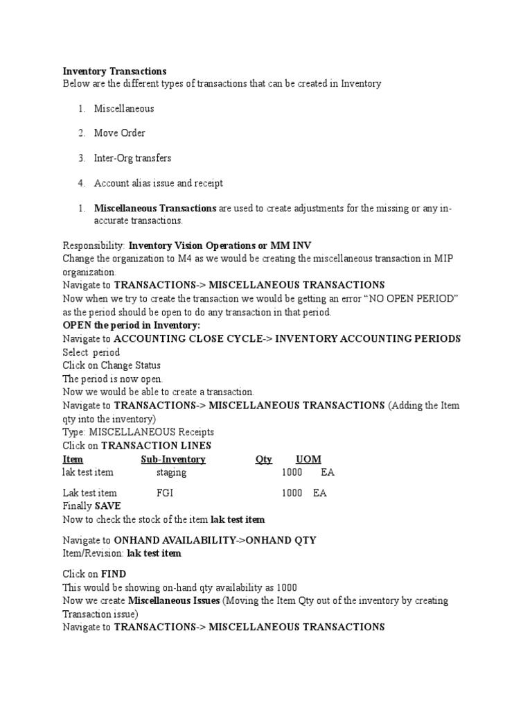 Inventory Transaction Types and Processes | PDF | Inventory | Computing